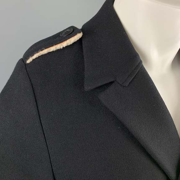 CY CHOI Size S Navy Double Breasted Shearling Trim Coat - Picture 3 of 6